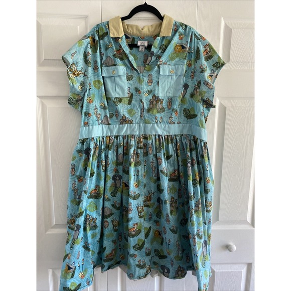 Disney The Dress Shop Women's 3X Jungle Cruise Dress Retro Blue Tiki Safari Park